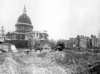 St Pauls Cathedral with surrounding bomb damage, 1943. From the London Metropolitan Archives Photograph Library. Ref SC/PHL/02/1269. Copyright City of London: London Metropolitan Archives. Not to be reused without permission.
